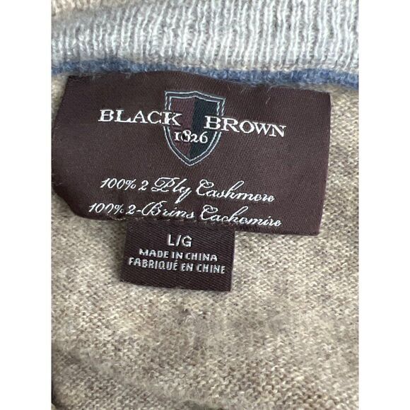 Black Brown Men 2 Ply Cashmere Long Sleeve Pullover V-Neck Sweater Size L - Picture 8 of 9
